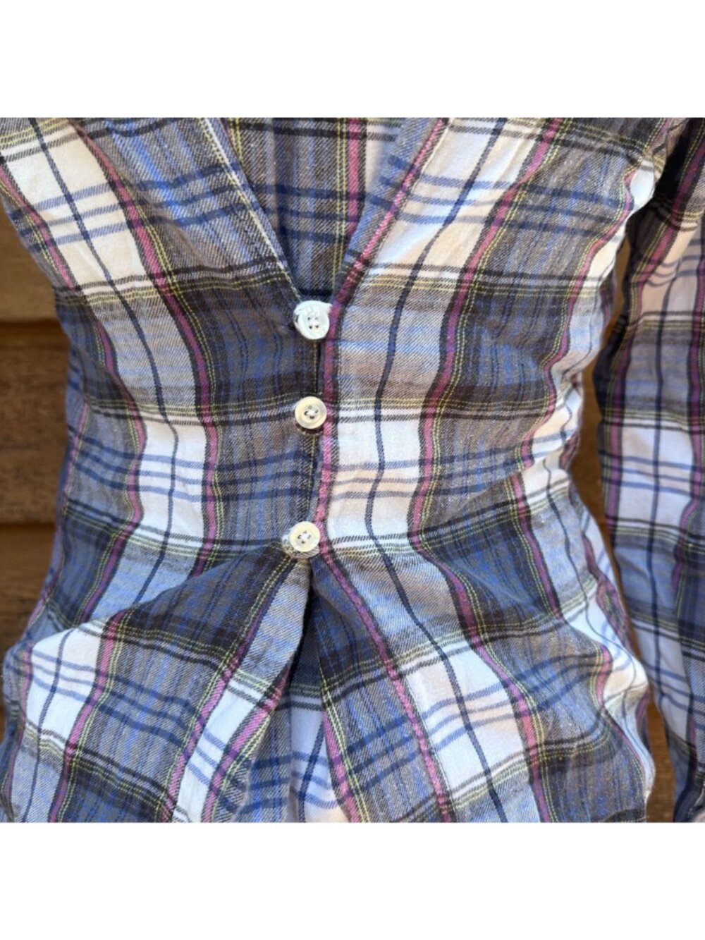 Roxy Y2K Plaid Print Button-Up Shirt Size L Long Sleeve Casual Top - Picture 10 of 10